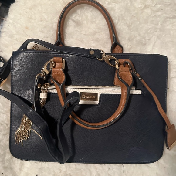 Dune London Navy Blue Tan Gold Commuter Laptop Briefcase Top Handle Bag - Picture 2 of 8